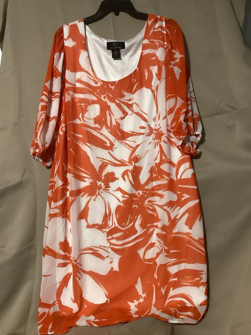 Lemmie For Nina Leonard Lined Orange & White Floral Print Dress SZ 1X